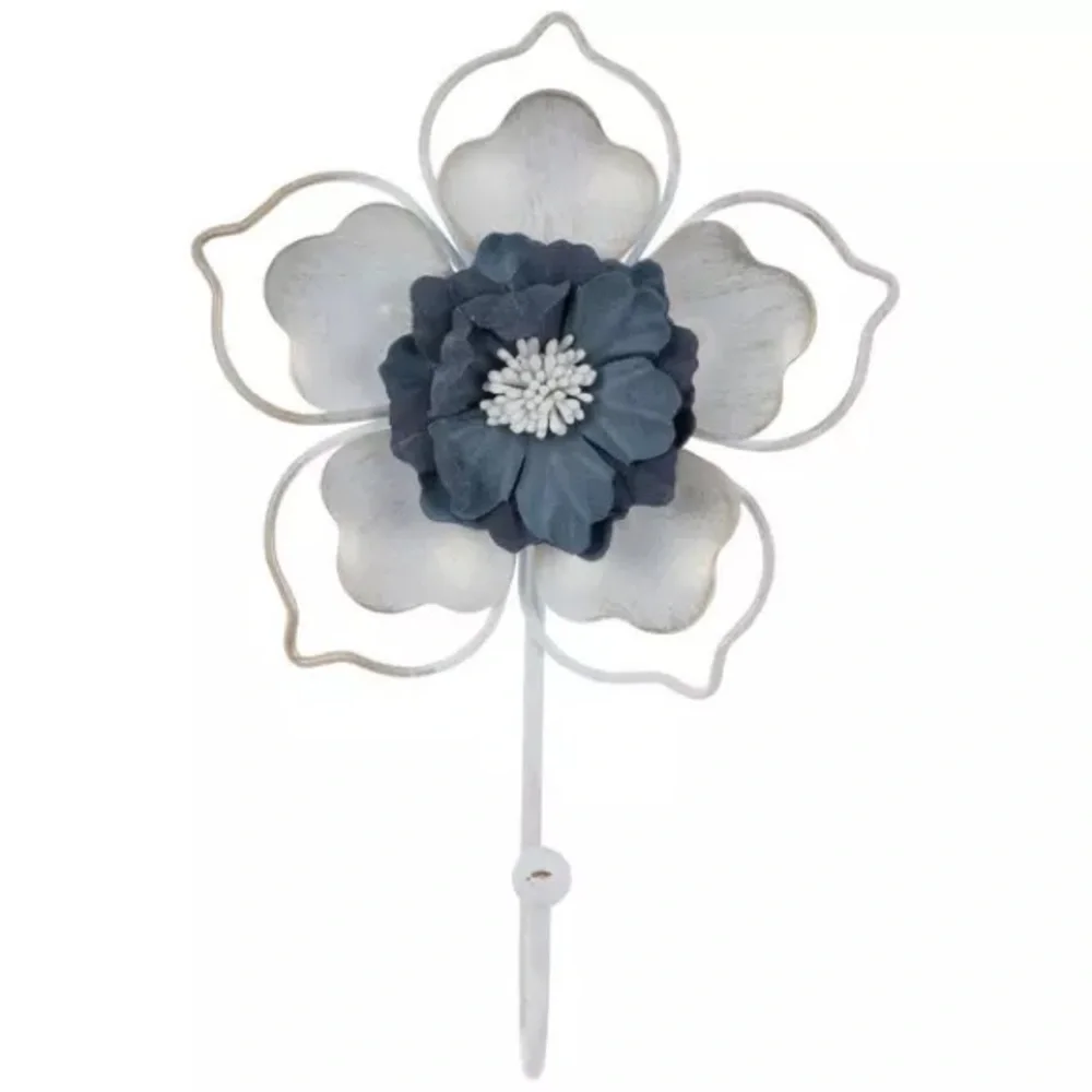(2) White & Blue Flower Metal Wall Hook
